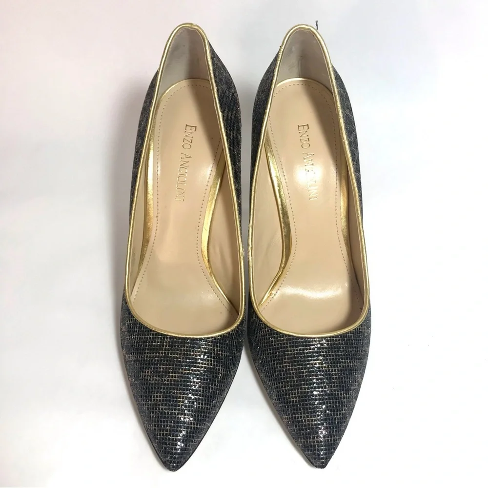 Enzo Angiolini Eainfinti Infinity Black Gold Metallic Cheetah Print Pumps - Picture 5 of 16